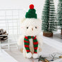 White Christmas Curly Bear with Green Dome Hat and Red & Green Scarf, Plush Ornament for Shelf Display and Seasonal Gift Matching