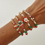 Christmas Beaded Adjustable Bracelet 4Pcs Set Code 6737K1, Cartoon Enamel Santa Claus Dangle Charms Festive Stackable Hand Jewelry for Xmas Outfit Decor and Holiday Gift Giving