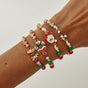 Christmas Beaded Adjustable Bracelet 4Pcs Set Code 6737K1, Cartoon Enamel Santa Claus Dangle Charms Festive Stackable Hand Jewelry for Xmas Outfit Decor and Holiday Gift Giving