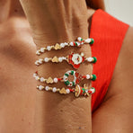 Christmas Beaded Adjustable Bracelet 4Pcs Set Code 6737K1, Cartoon Enamel Santa Claus Dangle Charms Festive Stackable Hand Jewelry for Xmas Outfit Decor and Holiday Gift Giving