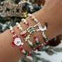 Adjustable Christmas Stacking Beaded Wrist Jewelry 4Pcs Mixed Set Code 6737K4, Santa Reindeer Enamel Pendant Bracelets for Holiday Costume Accessory and Friend Xmas Gift Exchange