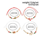 Adjustable Christmas Stacking Beaded Wrist Jewelry 4Pcs Mixed Set Code 6737K4, Santa Reindeer Enamel Pendant Bracelets for Holiday Costume Accessory and Friend Xmas Gift Exchange