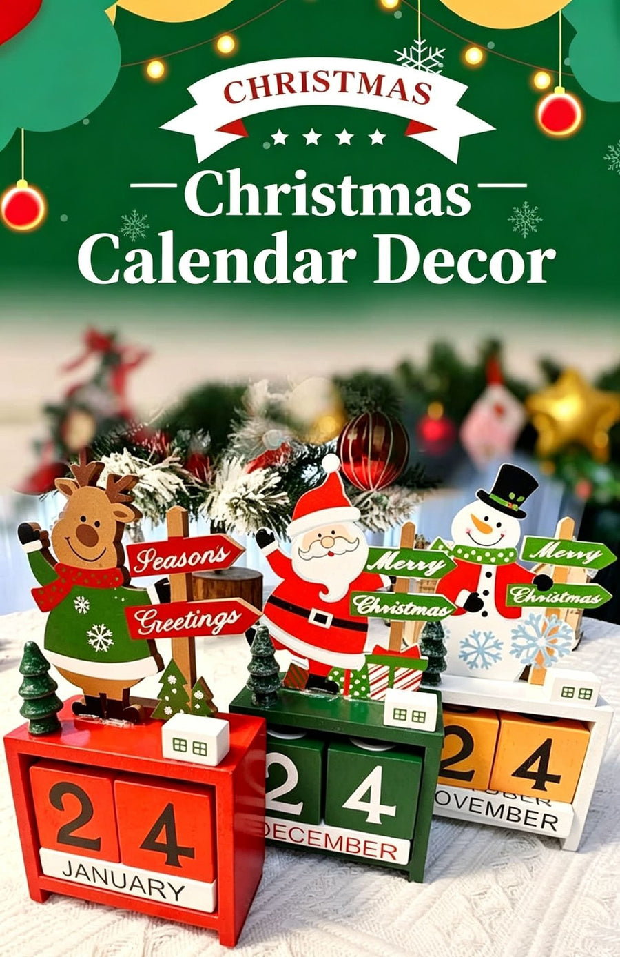 Snowman Design Wooden Christmas Advent Calendar Desktop Ornament, Cute Table Decor for Front Desk Display and Christmas Souvenir Gift Package