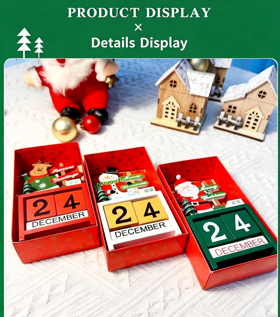 Snowman Design Wooden Christmas Advent Calendar Desktop Ornament, Cute Table Decor for Front Desk Display and Christmas Souvenir Gift Package