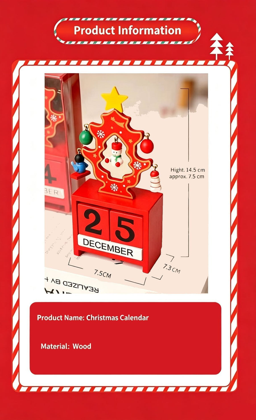 Snowman Design Wooden Christmas Advent Calendar Desktop Ornament, Cute Table Decor for Front Desk Display and Christmas Souvenir Gift Package