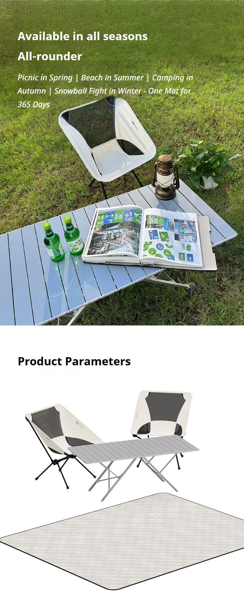 ONEFOREST 3-in-1 Tote Bag Camping Set with Black Ground Mat, Ultralight Foldable Outdoor Kit for Picnic & Travel, Christmas Holiday Practical Gift