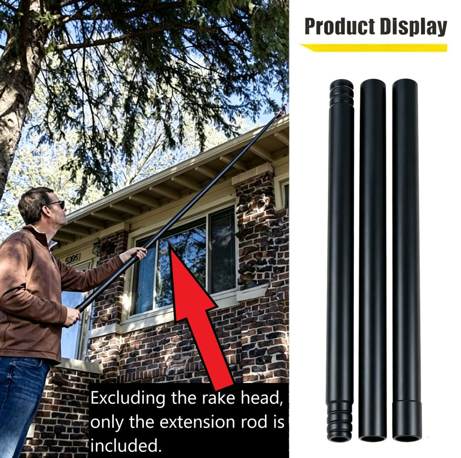 Extension Connecting Rod Only for Gutter Cleaning Mini Rake, 3 Sections Pack, Each Section 42cm, Black Splicable Extension Pole, Replacement Accessory for Roof Eaves Drainage Debris Removal Tool