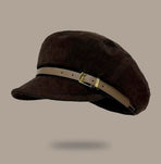 Suede‑Feel Buckle Octagonal Hat, Coffee Tone, Adjustable 56‑58cm, Christmas & Halloween Vintage Party Headwear, Elegant Retro Cap, Delicate Holiday Gift
