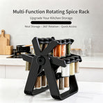 Rotating Kitchen Spice Rack, 18‑Piece Glass Condiment Bottle Organizer, Countertop Seasoning Storage Holder, Christmas & Halloween Kitchen Household Accessory, Practical Holiday Gift For Home Lovers