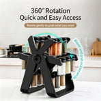 Rotating Kitchen Spice Rack, 18‑Piece Glass Condiment Bottle Organizer, Countertop Seasoning Storage Holder, Christmas & Halloween Kitchen Household Accessory, Practical Holiday Gift For Home Lovers