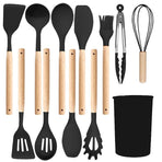 Silicone Kitchen Utensils 12‑Piece Set Black,Spatula & Soup Spoon Cookware Safe for Non‑Stick Pans,Household Cooking Gadget for Party Prep,Christmas Halloween Housewarming Gift