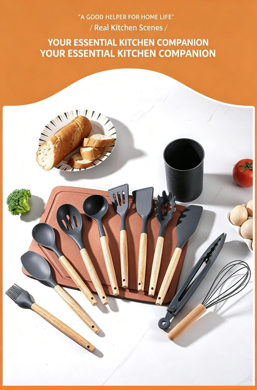 Silicone Kitchen Utensils 12‑Piece Set Black,Spatula & Soup Spoon Cookware Safe for Non‑Stick Pans,Household Cooking Gadget for Party Prep,Christmas Halloween Housewarming Gift