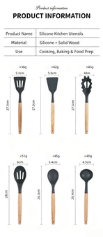 Silicone Kitchen Utensils 12‑Piece Set Black,Spatula & Soup Spoon Cookware Safe for Non‑Stick Pans,Household Cooking Gadget for Party Prep,Christmas Halloween Housewarming Gift
