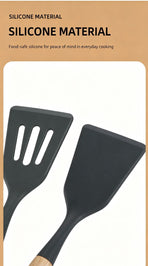 Silicone Kitchen Utensils 12‑Piece Set Black,Spatula & Soup Spoon Cookware Safe for Non‑Stick Pans,Household Cooking Gadget for Party Prep,Christmas Halloween Housewarming Gift