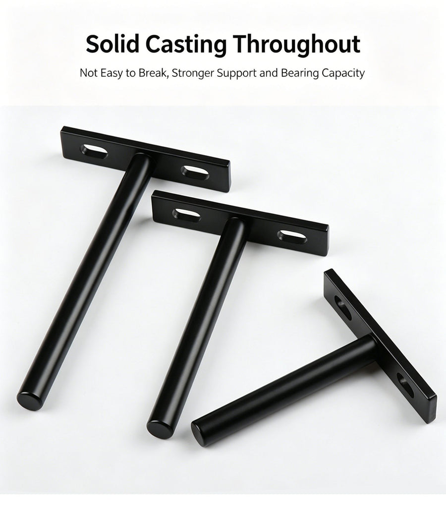 5" Black Hidden T Shelf Bracket 4Pcs w/ 5x60&5x80 Screws