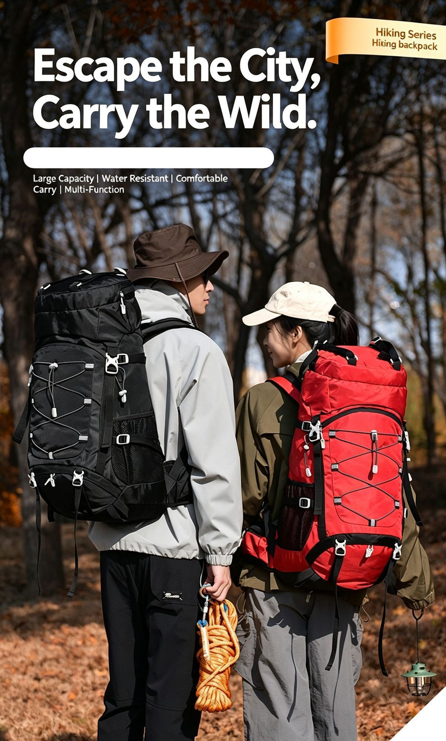 Adjustable Volume Outdoor Rucksack 60L Red,Nylon Travel Backpack With Rain Cover,Durable Pack for Hiking & Camping Trips,Christmas Halloween Holiday Adventure Present