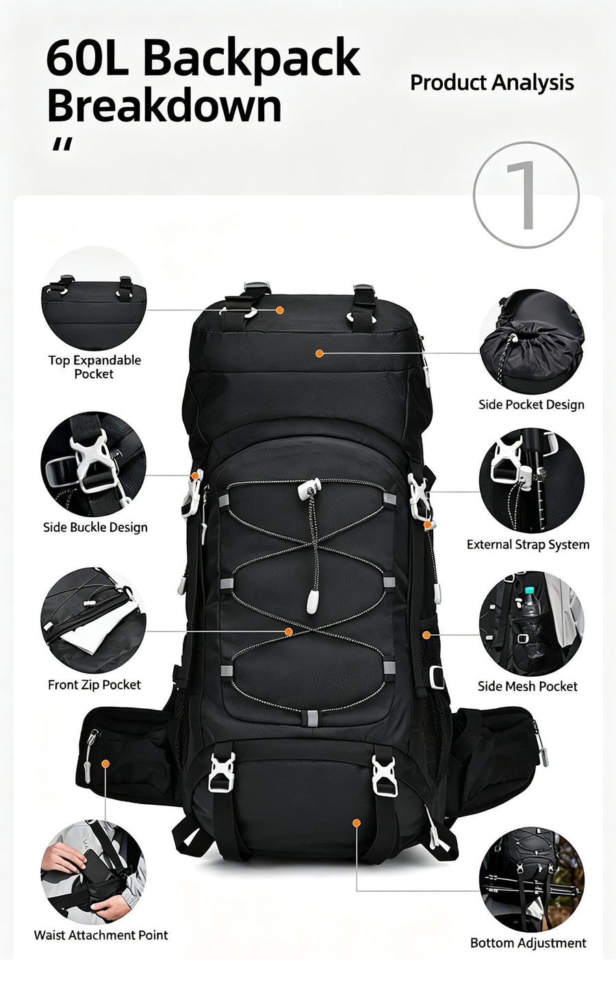 Adjustable Volume Outdoor Rucksack 60L Red,Nylon Travel Backpack With Rain Cover,Durable Pack for Hiking & Camping Trips,Christmas Halloween Holiday Adventure Present