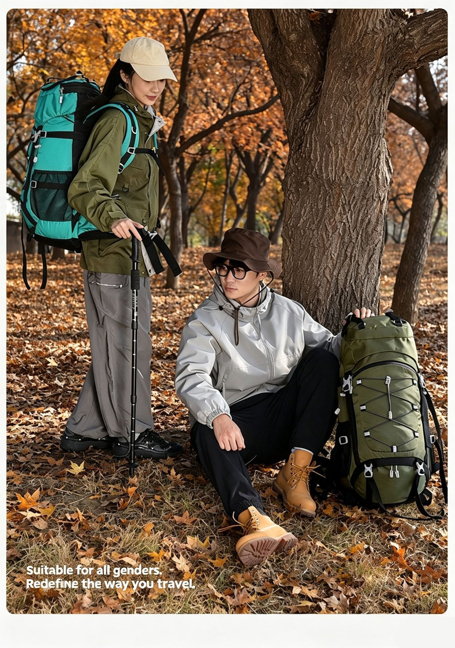 Adjustable Volume Outdoor Rucksack 60L Red,Nylon Travel Backpack With Rain Cover,Durable Pack for Hiking & Camping Trips,Christmas Halloween Holiday Adventure Present