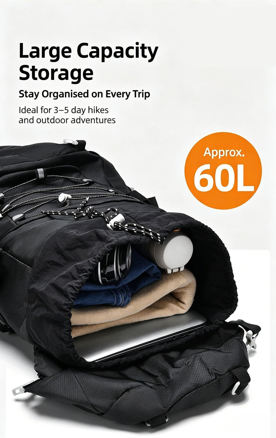 Adjustable Volume Outdoor Rucksack 60L Red,Nylon Travel Backpack With Rain Cover,Durable Pack for Hiking & Camping Trips,Christmas Halloween Holiday Adventure Present