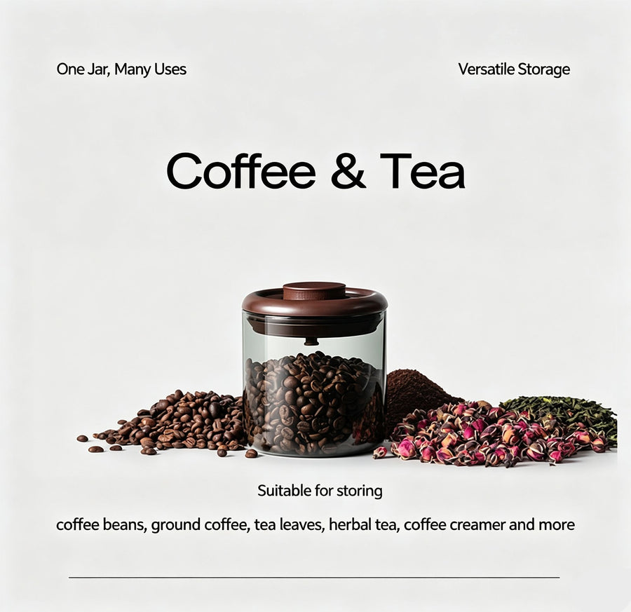 Transparent Brown Lid Glass Airtight Storage Vessel 600ml Round High Borosilicate Jar,Multi‑Use Sealed Canister for Coffee Beans Tea & Ground Coffee,Pantry Sorting Gadget,Christmas Halloween Practical Kitchen Gift