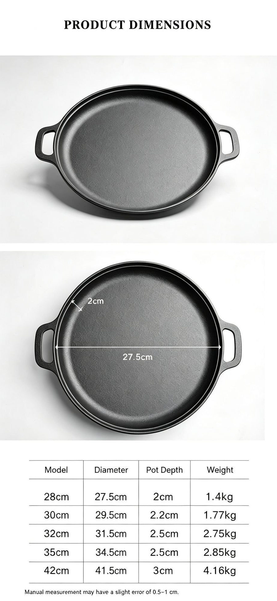 Heavy Duty Double Handle Cast Iron Griddle, Uncoated Solid Iron Pan for Steak, Pork Chops & Breakfast Pancakes, 35cm Griddle, Compatible with BBQ, Induction & Campfire, Christmas & Halloween Kitchen Gift
