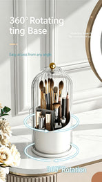 Rotating Birdcage Multi-use Storage Caddy, Dustproof Divided Organiser for Cosmetics, Cutlery, Toothbrushes & Stationery, Transparent White, 2 Pack, Christmas & Halloween Housewarming Gift