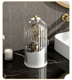 Rotating Birdcage Multi-use Storage Caddy, Dustproof Divided Organiser for Cosmetics, Cutlery, Toothbrushes & Stationery, Transparent White, 2 Pack, Christmas & Halloween Housewarming Gift