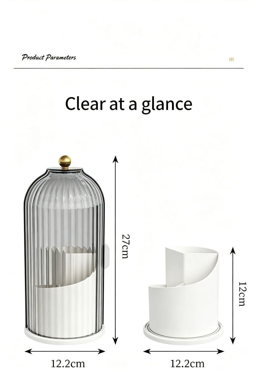 Rotating Birdcage Multi-use Storage Caddy, Dustproof Divided Organiser for Cosmetics, Cutlery, Toothbrushes & Stationery, Transparent White, 2 Pack, Christmas & Halloween Housewarming Gift