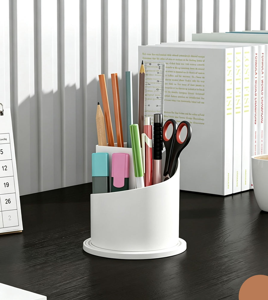 Rotating Birdcage Multi-use Storage Caddy, Dustproof Divided Organiser for Cosmetics, Cutlery, Toothbrushes & Stationery, Transparent White, 2 Pack, Christmas & Halloween Housewarming Gift