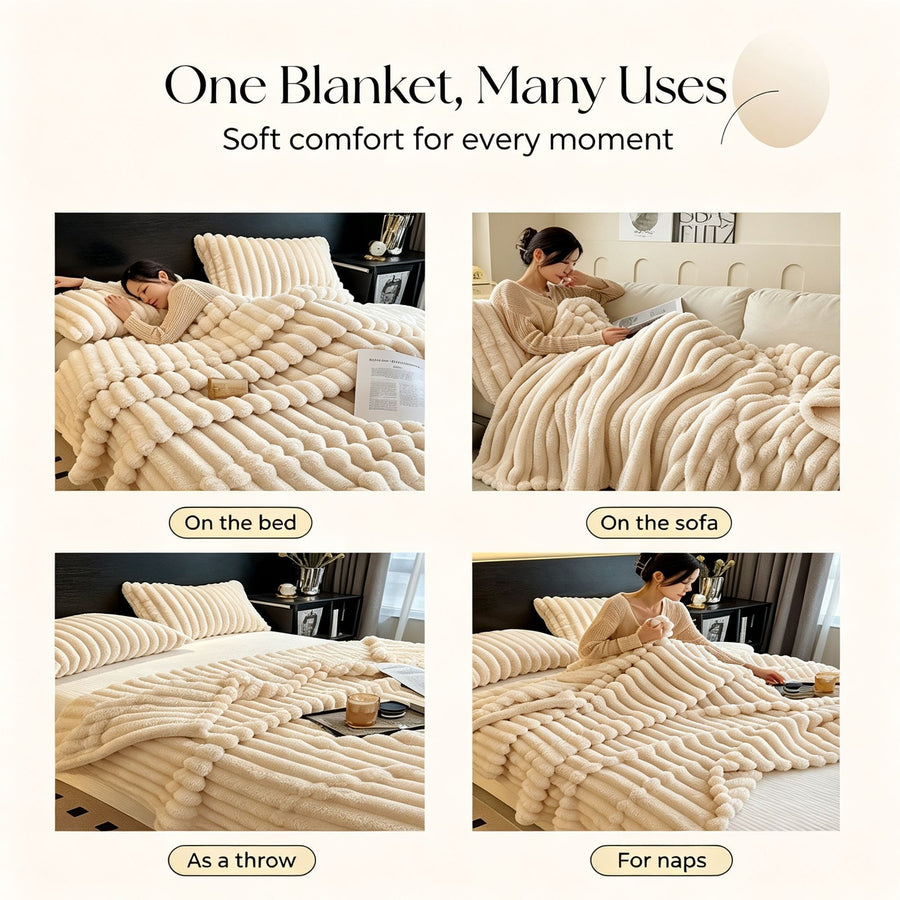 Cozy Rabbit Plush Nap Blanket Thickened Flannel Milk Fleece Office Leg Throw Cream Yellow 120×200cm Popular Christmas Holiday Gift