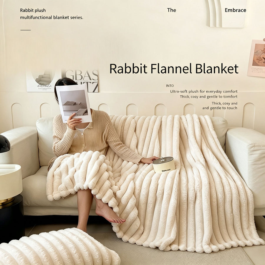 Mini Portable Bunny Plush Blanket Thick Flannel Travel Knee Throw Kids Blanket Dusty Pink 100×150cm Perfect Christmas Gift