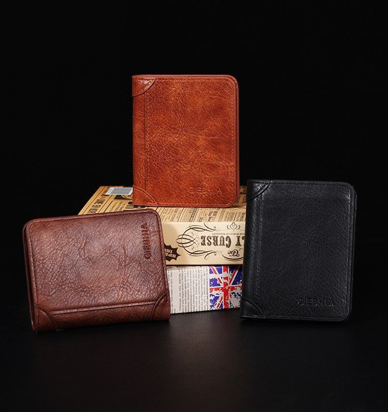 Premium Vintage PU Men Trifold Wallet Slim Short Foldable Credit Card Holder Coin Purse Black Ideal Christmas Gift