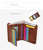 Premium Vintage PU Men Trifold Wallet Slim Short Foldable Credit Card Holder Coin Purse Black Ideal Christmas Gift