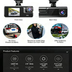 HD Night Vision Car DVR 3 Lens Triple Recording Front Inside Rear Dash Camera Ideal Christmas Gift