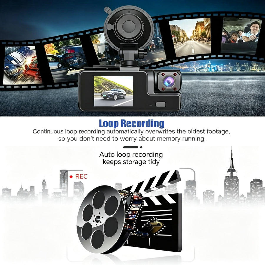 HD Night Vision Car DVR 3 Lens Triple Recording Front Inside Rear Dash Camera Ideal Christmas Gift