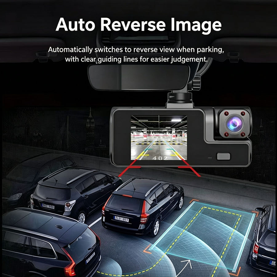 Night Vision 3 Channel Car Dash Cam Triple Record Front Cabin Rear with 32G Card Great Christmas Present
