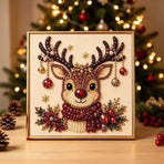 Gold-Edged Print Acrylic Pearl Painting 20x20cm Stretched Frame Pearl Kit Tools Christmas Reindeer Non-Wood Frame Suitable for Christmas Gifting