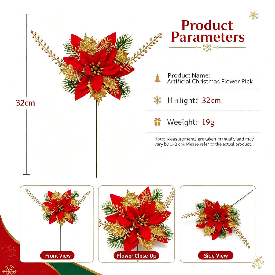 Christmas Single Flower Stem Artificial Floral Craft Supply SD63 2 Pcs Recommended Christmas Holiday Gift