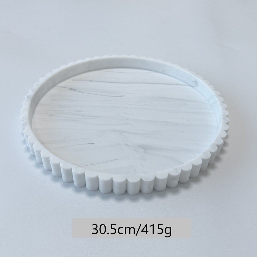 Marble Print Silicone Wavy Edge Round Tray Multi-Use Storage Tray for Jewelry Aroma Base White Marble 30.5cm 415g Popular Christmas Holiday Gift
