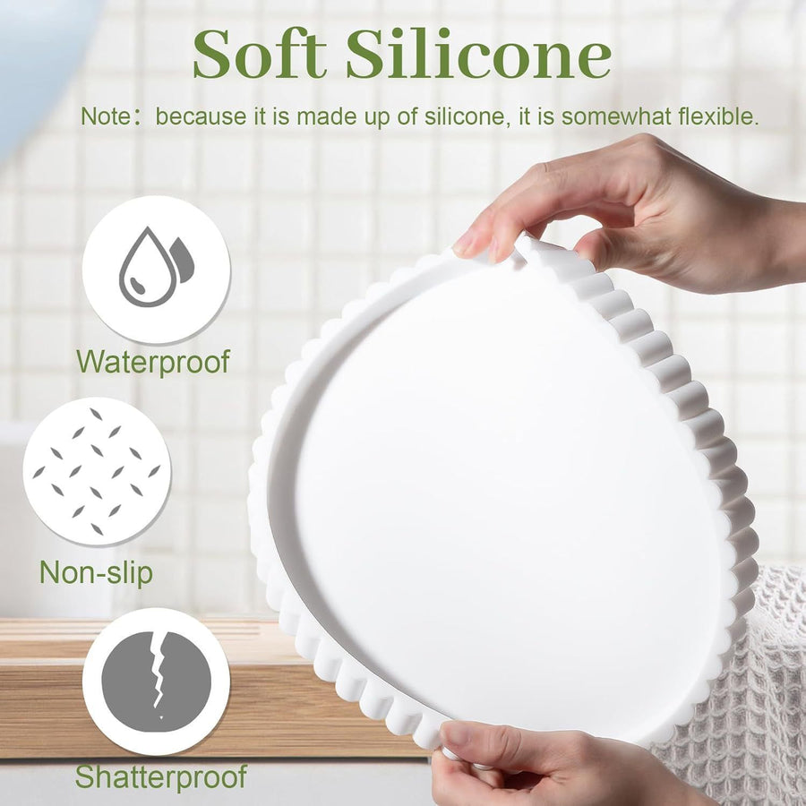 Marble Print Silicone Wavy Edge Round Tray Multi-Use Storage Tray for Jewelry Aroma Base White Marble 30.5cm 415g Popular Christmas Holiday Gift