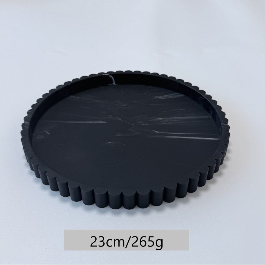 Marble Pattern Silicone Wavy Lace Round Tray Jewelry Trinket Organizer Aroma Base Black Marble 23cm 265g for Christmas Gifting