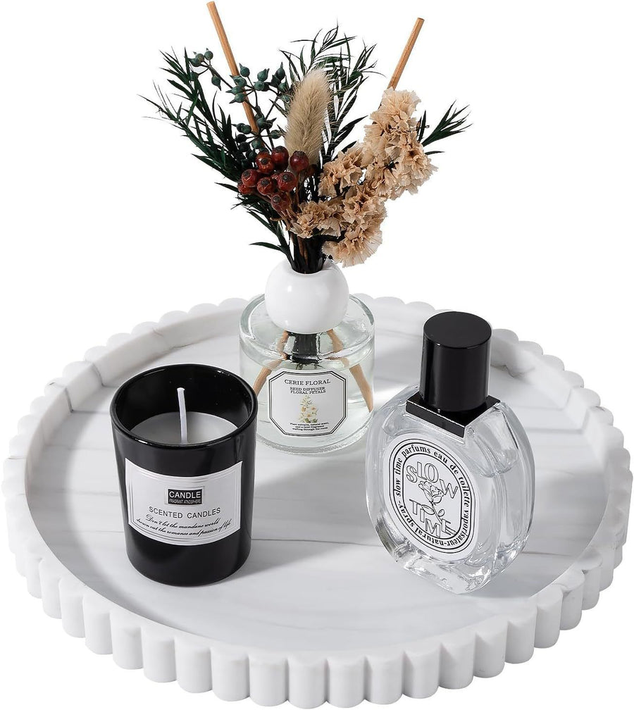 Marble Pattern Silicone Wavy Lace Round Tray Jewelry Trinket Organizer Aroma Base Black Marble 23cm 265g for Christmas Gifting