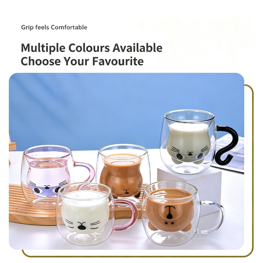 High Borosilicate Glass Cartoon Cat Cup Double Wall Insulated Drink Mug with Handle Black Cat Pearl Cotton + Paper Box Ideal Christmas Gift