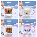 Clear Cartoon Bear Double Wall Glass Mug High Borosilicate with Handle Insulated Drink Cup Pearl Cotton + Paper Box Perfect Christmas Gift