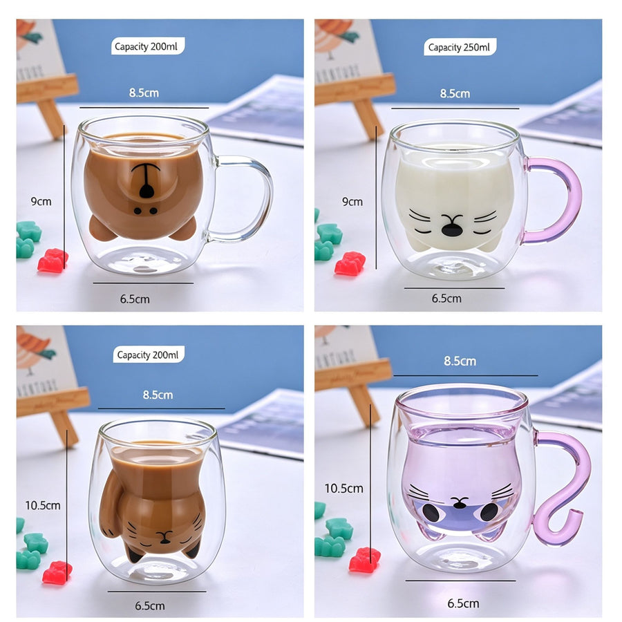 Clear Cartoon Bear Double Wall Glass Mug High Borosilicate with Handle Insulated Drink Cup Pearl Cotton + Paper Box Perfect Christmas Gift