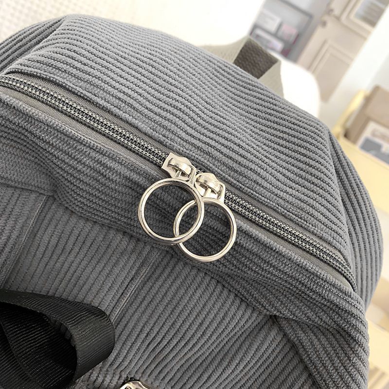 Women's Bow Decor Corduroy Backpack Large Capacity School Travel Commuter Bag White with Black Great Christmas Present