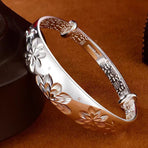 Retro Sunflower Bracelet for Women Solid Push-Pull Adjustable Bangle Elderly Gift Silver Ideal Christmas Gift