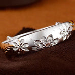 Retro Sunflower Bracelet for Women Solid Push-Pull Adjustable Bangle Elderly Gift Silver Ideal Christmas Gift