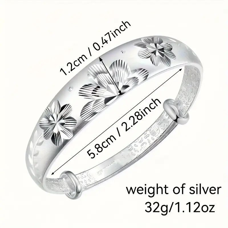 Retro Sunflower Bracelet for Women Solid Push-Pull Adjustable Bangle Elderly Gift Silver Ideal Christmas Gift