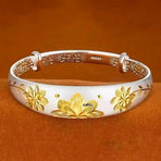 Vintage Sunflower Bangle for Women Solid Push-Pull Adjustable Bracelet Senior Gift Gold Great Christmas Present